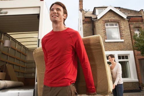 Office packing services in Battersea with labeled boxes and equipment